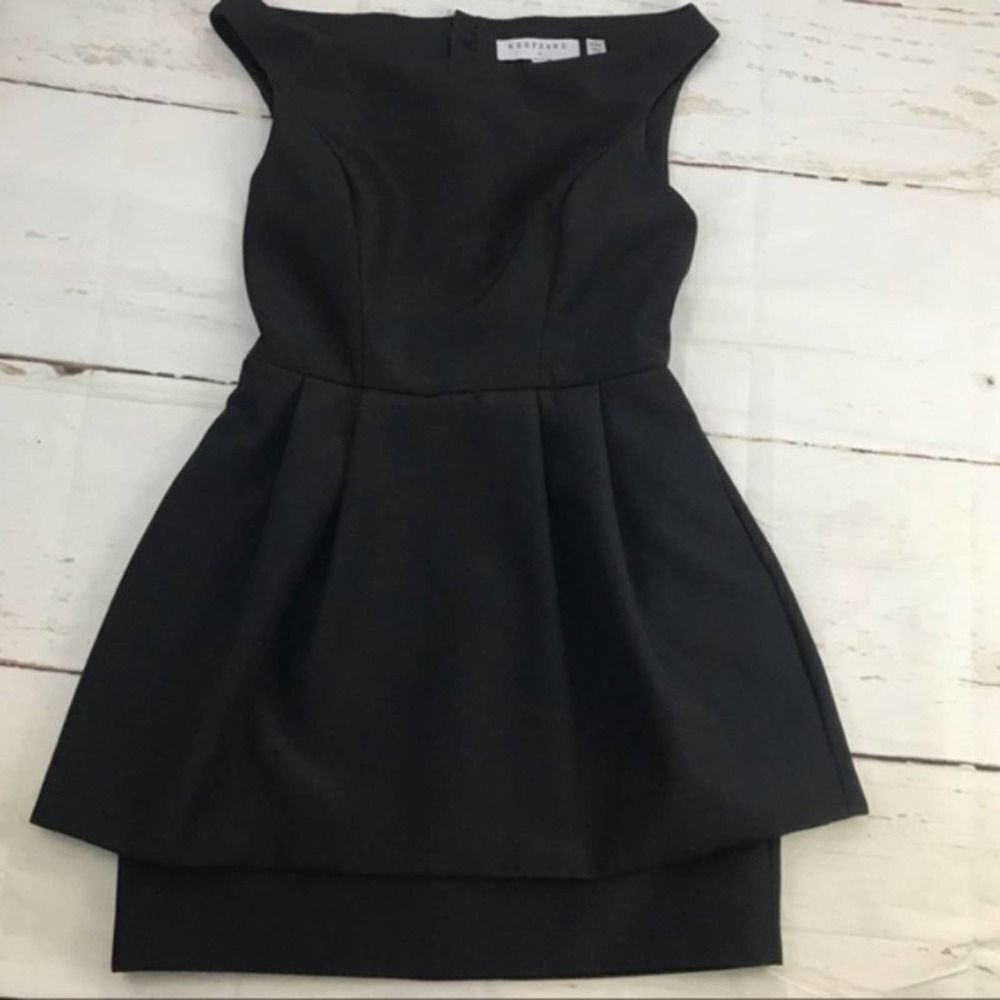 Keepsake the label fit flare off the shoulder black scuba cocktail dress womens